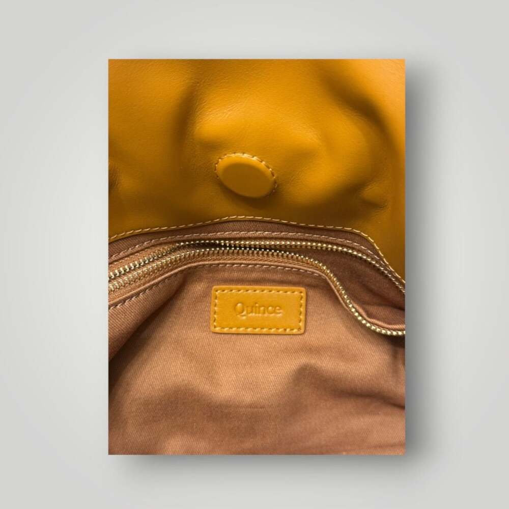 Quince Soft Italian Leather Drawstring Pouch Shoulder Bag: Camel - Picture 5 of 6